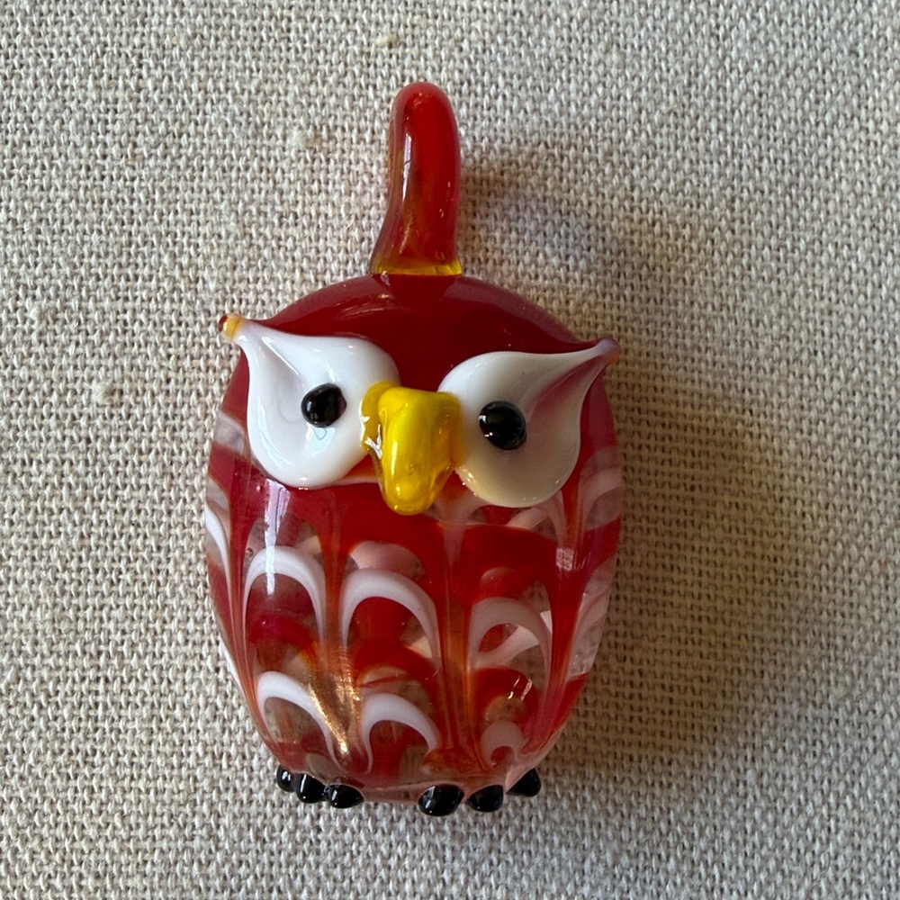 Red Owl Pendant lampwork glass Necklace